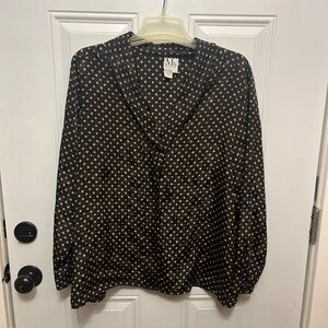 Ms. RUSS Navy and Gold Patterned Blouse